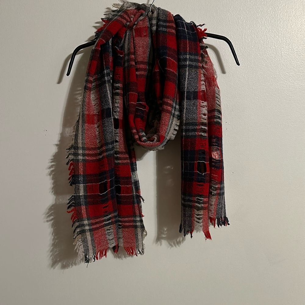 Chic Red and Gray Plaid Scarf